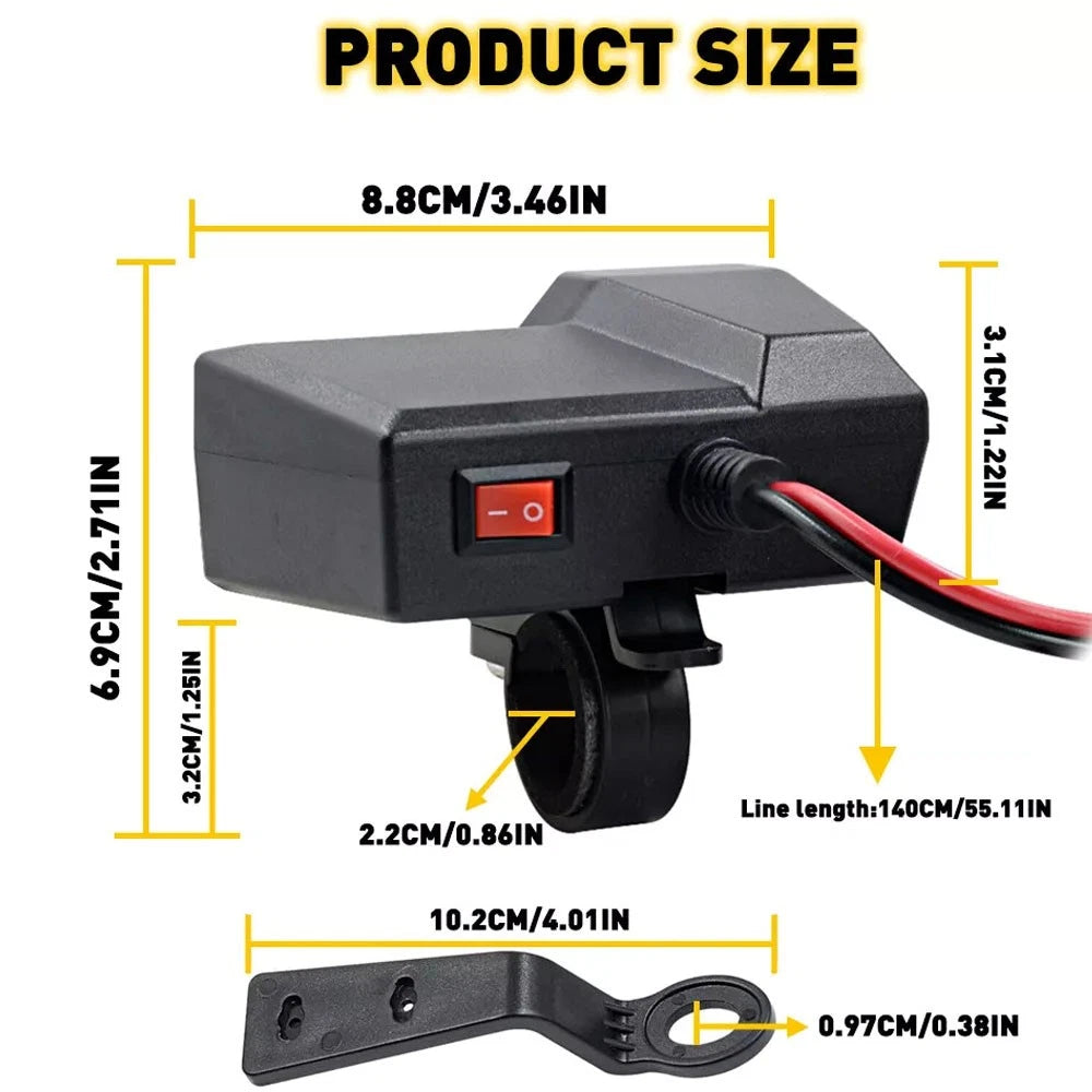 Waterproof USB Power Charger Socket for Motorcycle (Universal Fit)