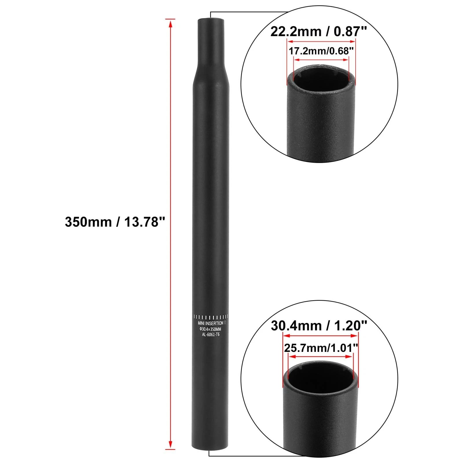 Bicycle Seat Post Aluminum Alloy Replacement for 30.4x350mm (Black)
