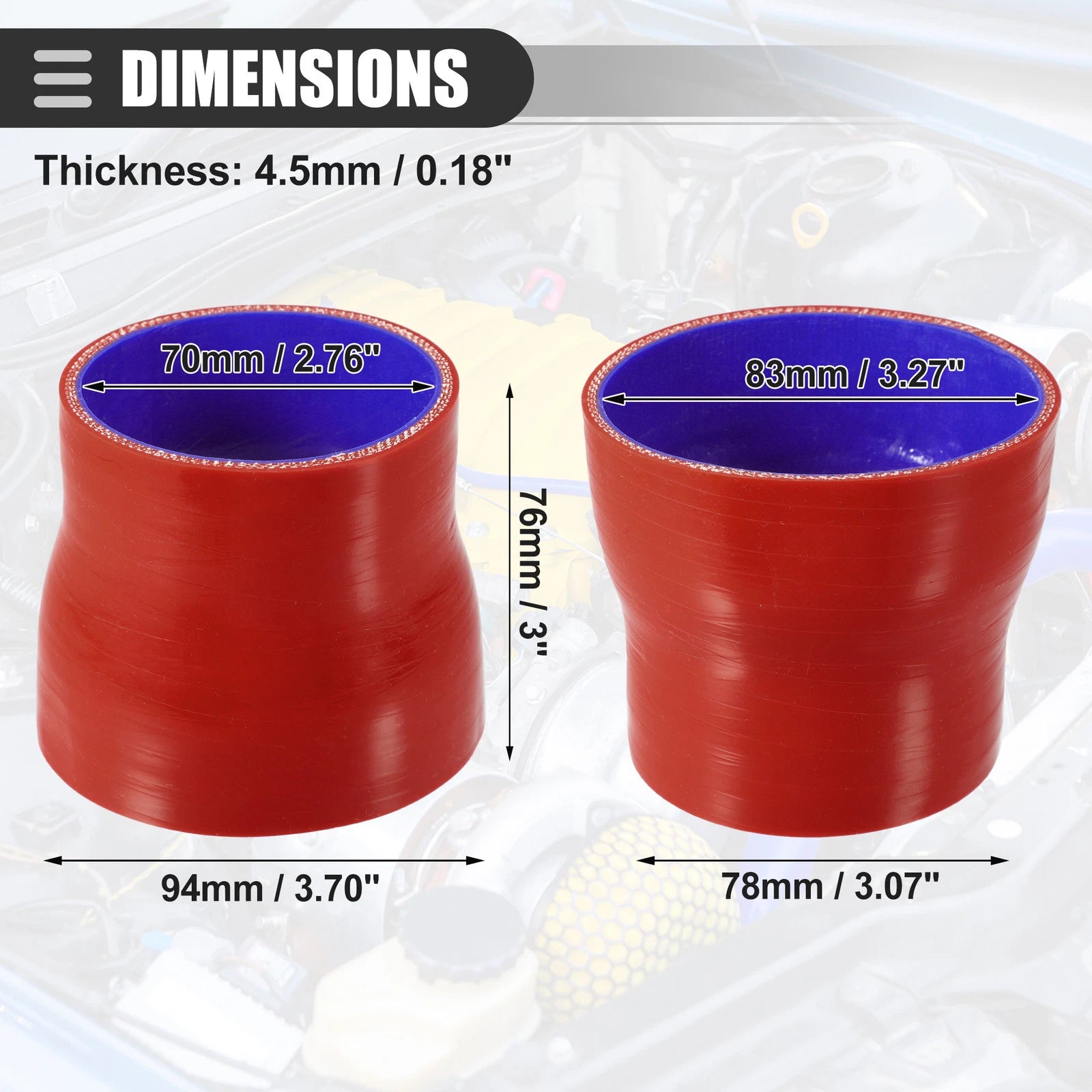Intercooler Hose Reducer Coupler ID 2.76" to 3.27" Length 3" Red