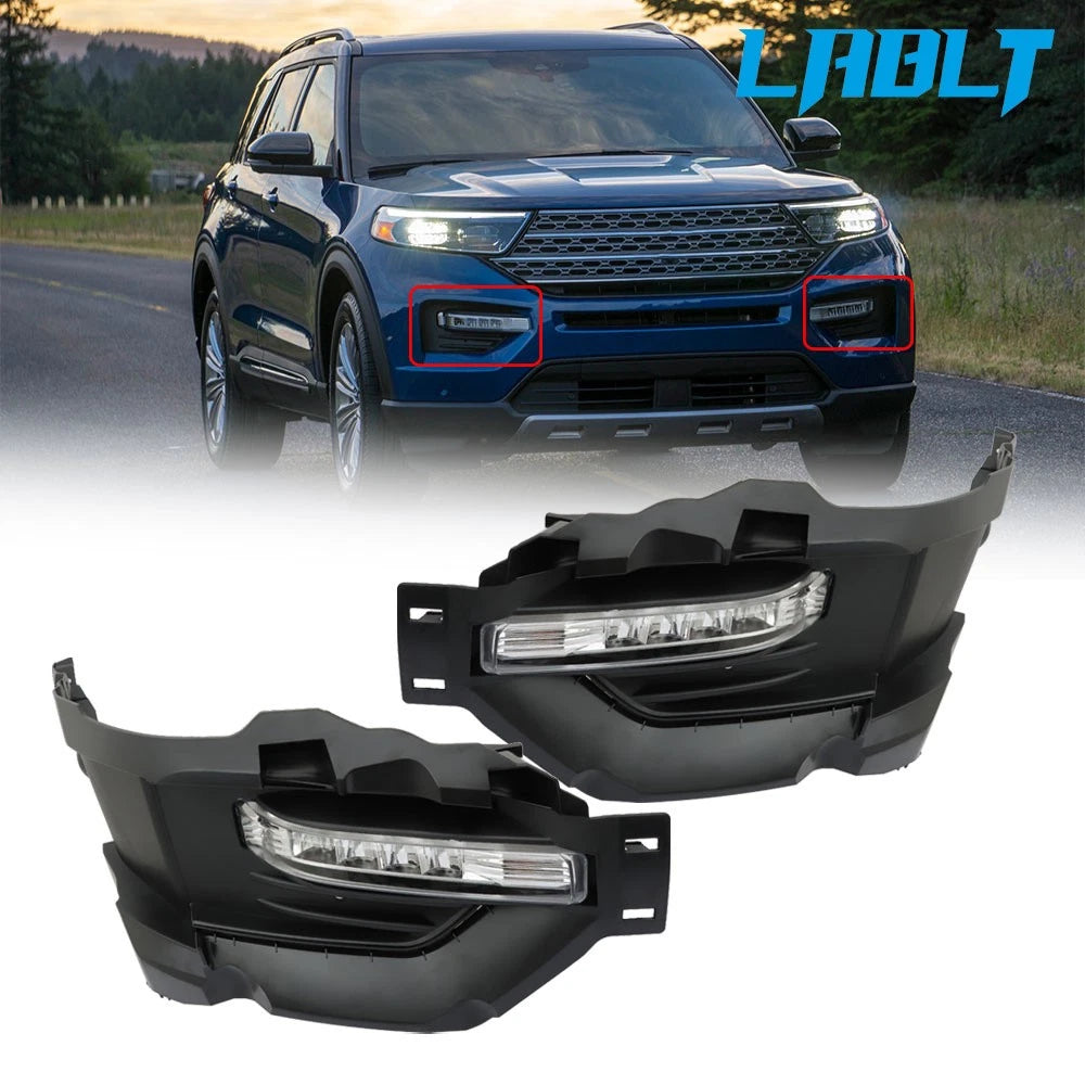 2X LED Fog Light Lamp & Black Cover for Ford Explorer (2020–2021)