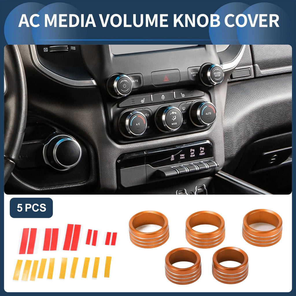 AC Media Volume Switch Knob Cover Ring for Dodge Ram (2018–2022) Orange