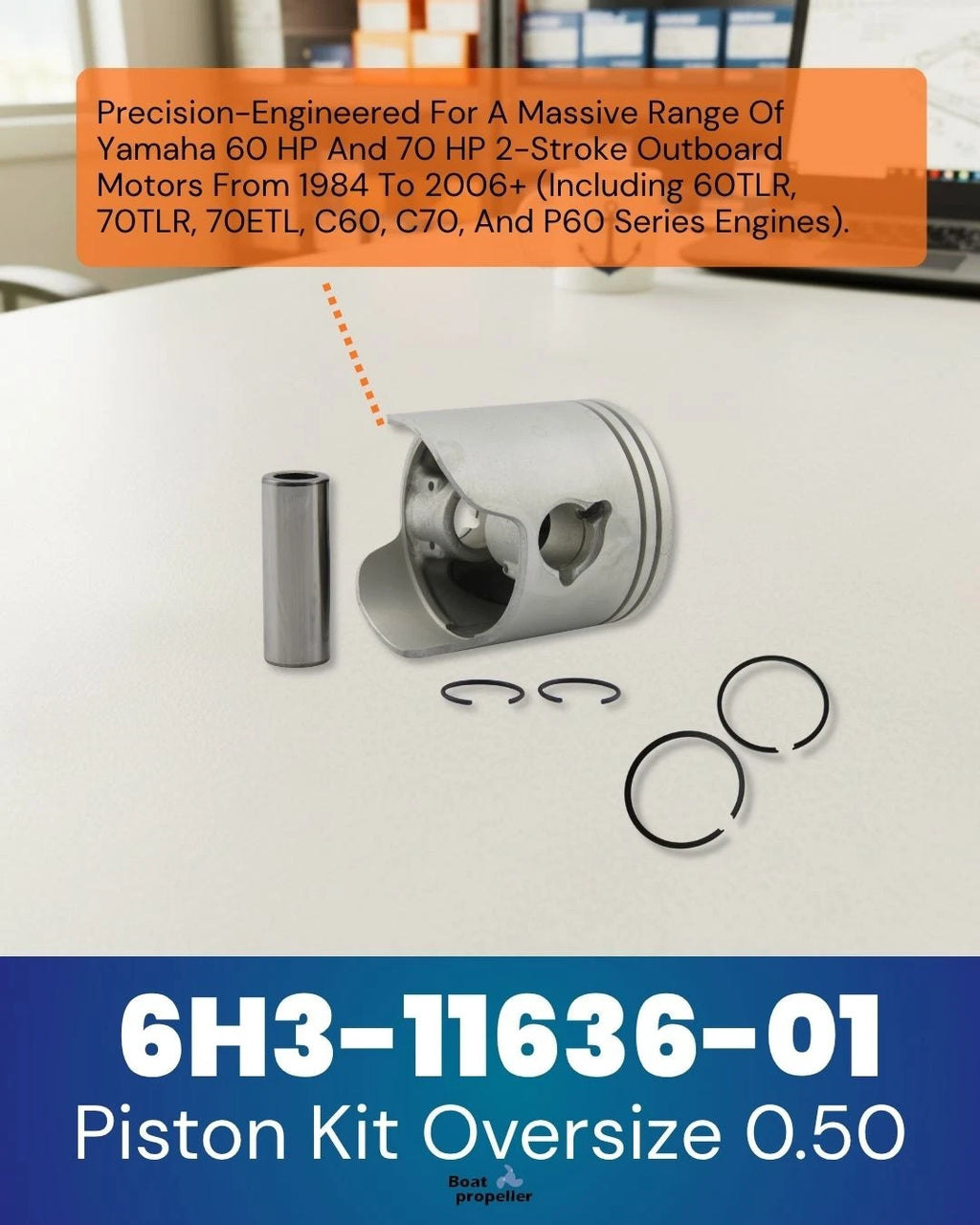 Piston Kit 0.50 with Ring for Yamaha Outboard 60HP 70HP (2-Stroke)