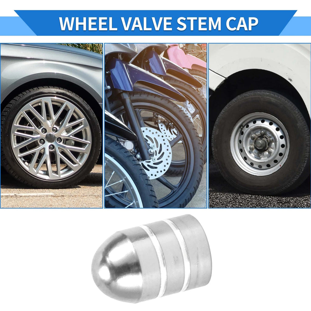 Tire Valve Stem Caps Replacement Set for SUV Bike RV 4pcs (Silver Tone)