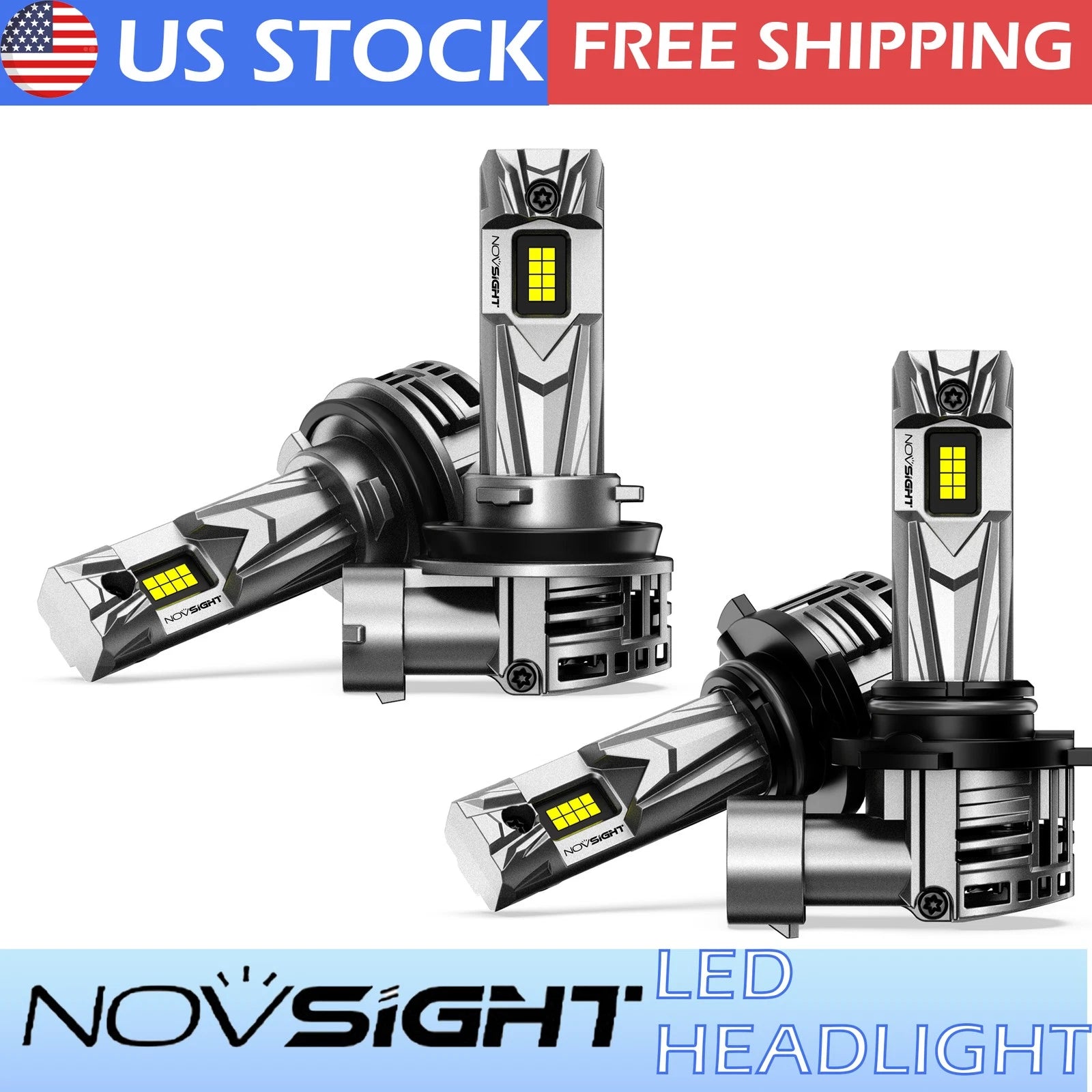 4X H11+9005 LED Headlight Bulbs for NOVSIGHT (2010–2023)