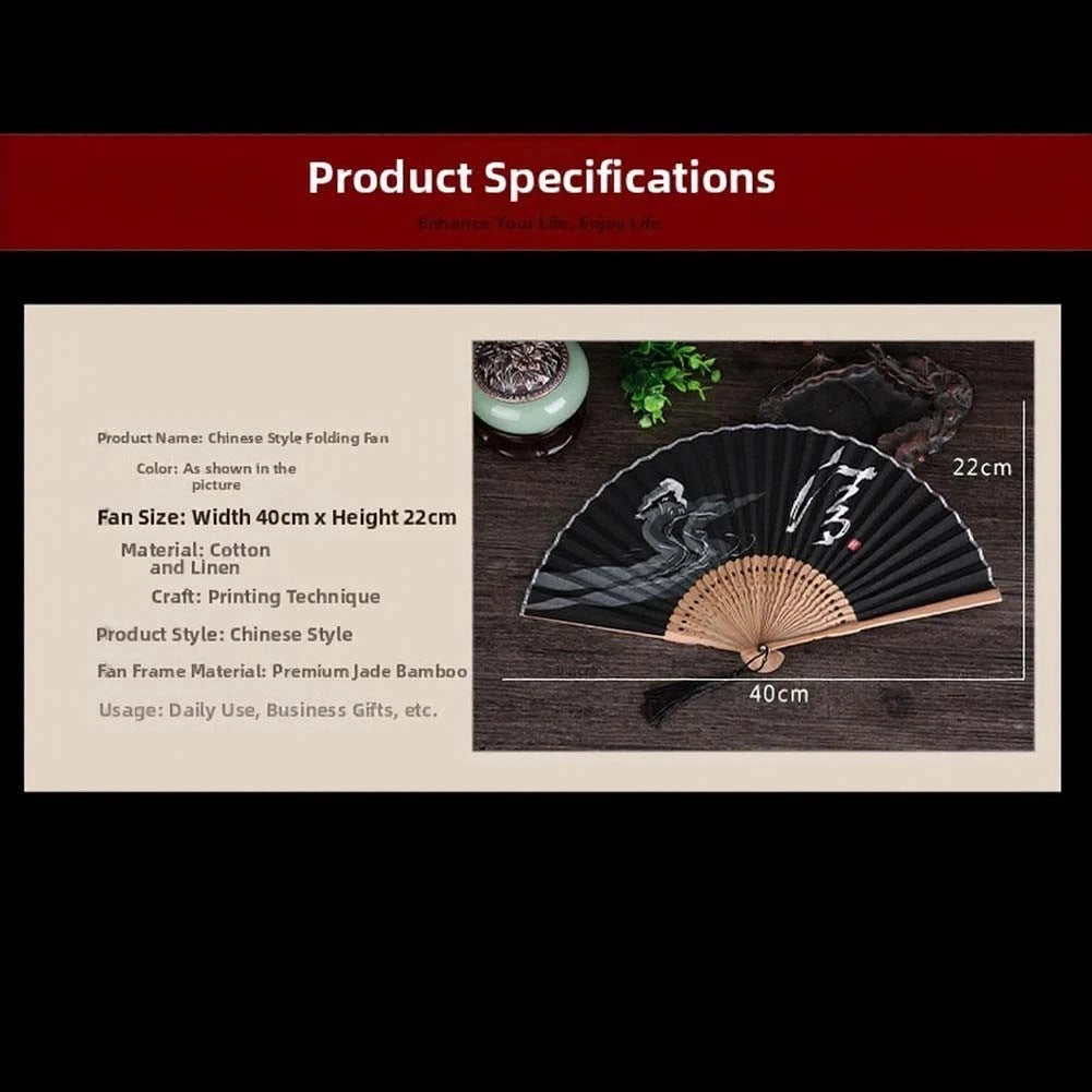 Folding Fan for Zen Style Handheld Use - Portable Retro Cotton Linen