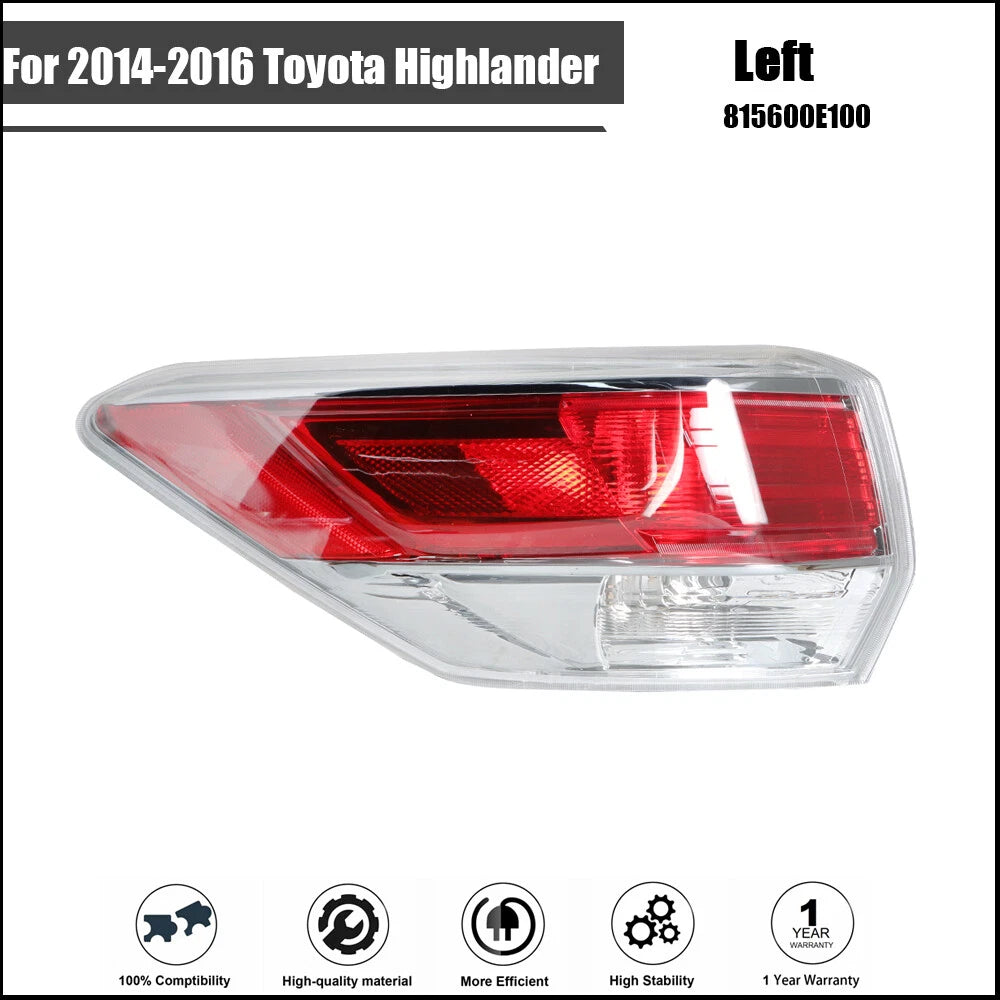 Taillight Assembly for Toyota Highlander (2014–2016) LH Rear Outer