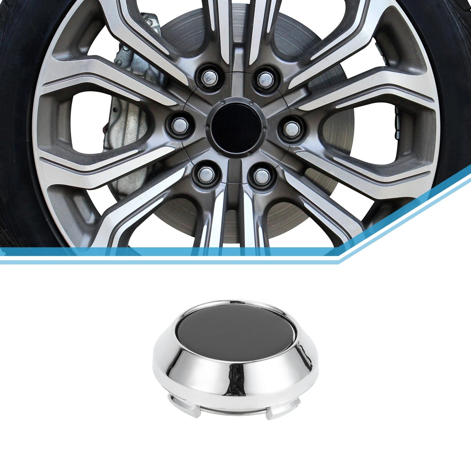 64mm Wheel Center Hub Cap for Universal Fit (Durable Plastic, Black/Silver)