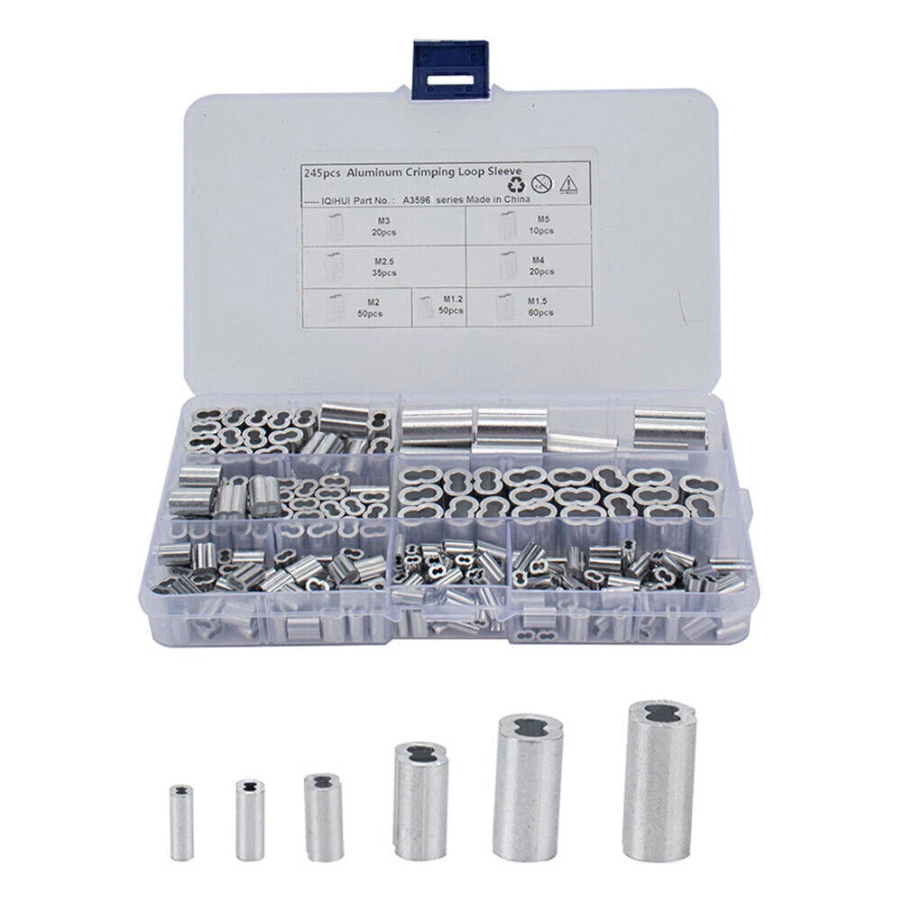 245Pcs Double Barrel Crimping Loop Kit for Wire Rope and Cable Line