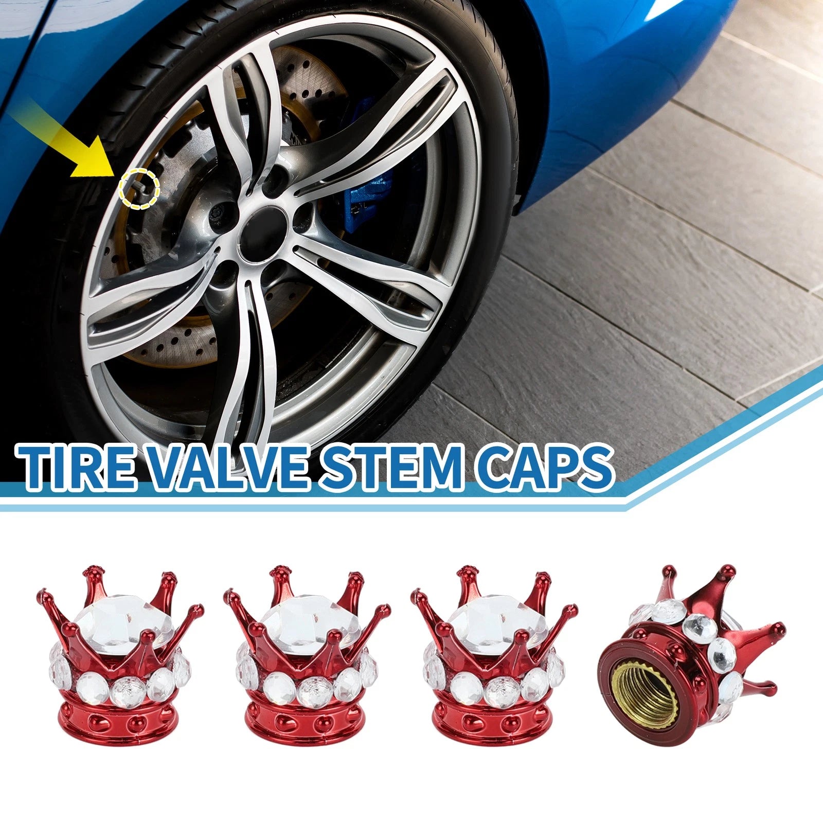 Valve Stem Caps Wheel Valve Cap Replacement for Car SUV Bike 4 Pack (Red)