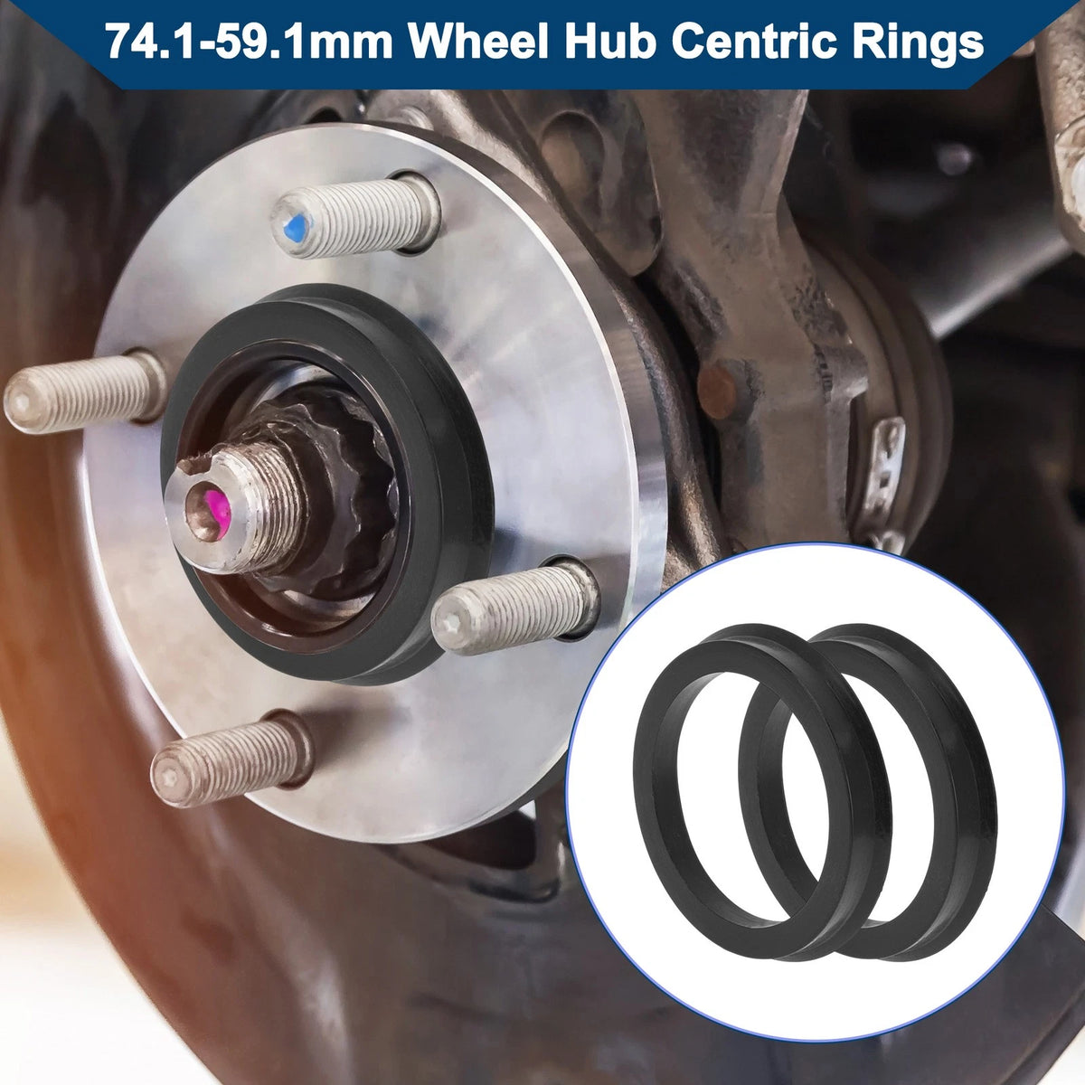 Set of 2 Wheel Hub Centric Rings for Car (OD 74.1mm ID 59.1mm) Black Polycarbonate