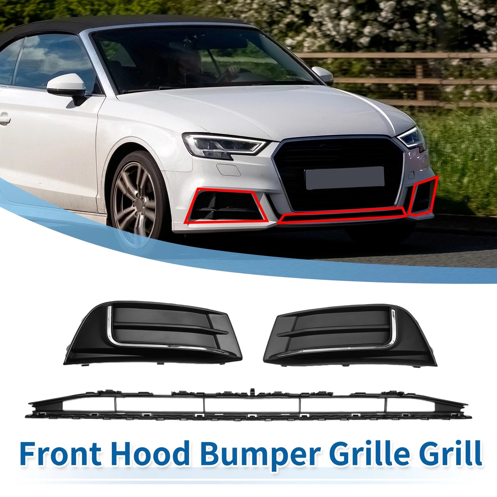 Front Lower Bumper Grille Grill Replacement for Audi A3 (2017–2020)