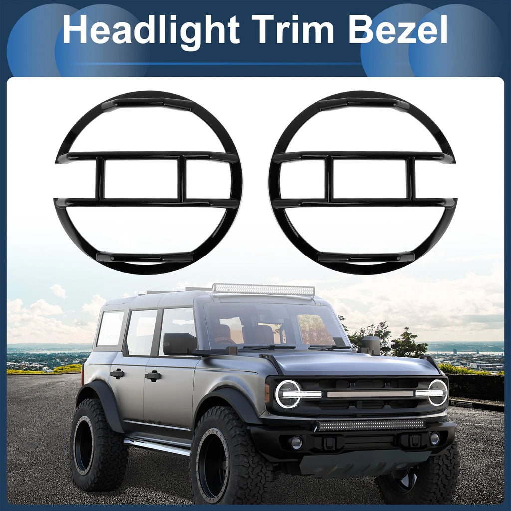 Set of 2 Headlight Trim Bezels for Ford (Black ABS)