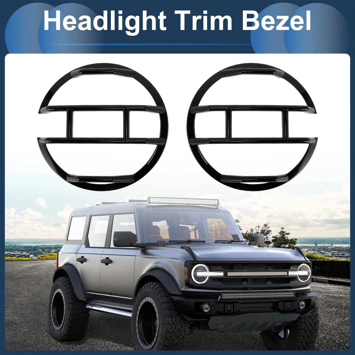 Set of 2 Headlight Trim Bezels for Ford (Black ABS)