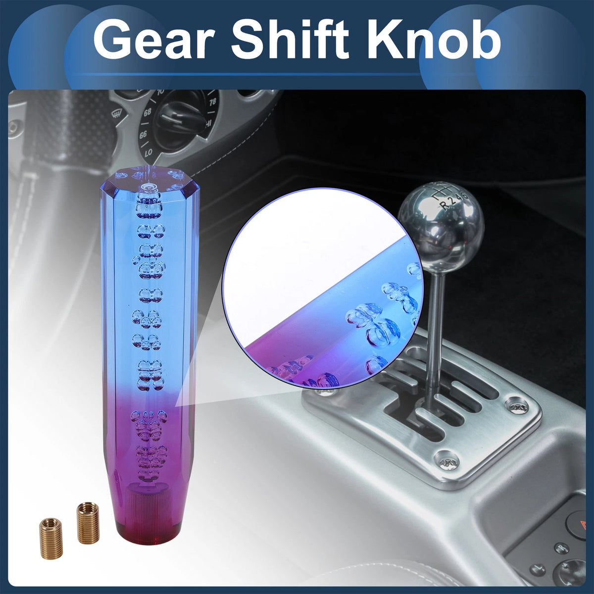 Shift Knob Set of 1 for Universal Vehicles (20cm, Acrylic Blue Purple)