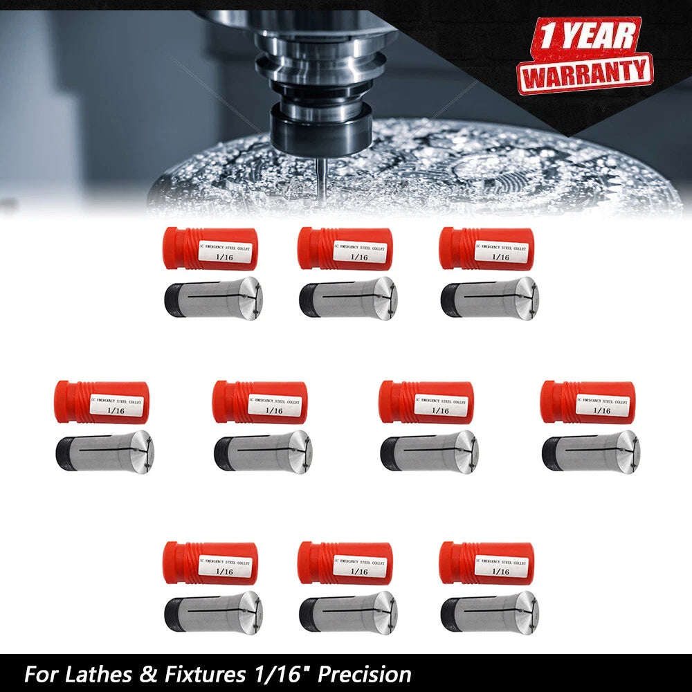 10x 5C Emergency Steel Collet 1/16" for Lathes & Fixtures (Precision)