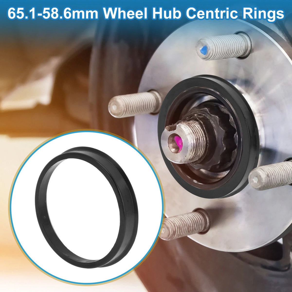 Set of 4 Wheel Hub Centric Rings for Car (OD 65.1mm ID 58.6mm) Black Polycarbonate
