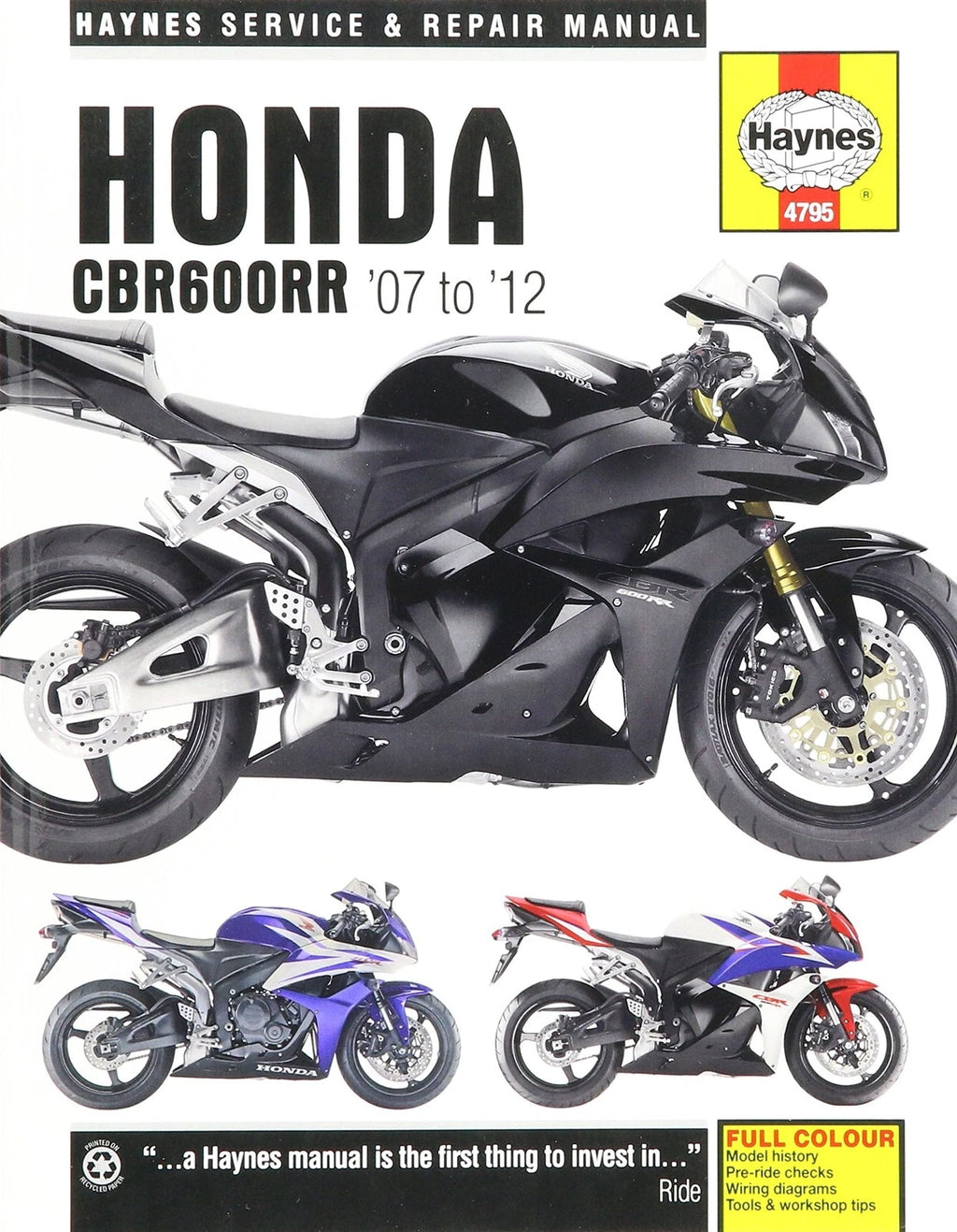 Haynes Service Manual for Honda CBR600RR (2007–2012)