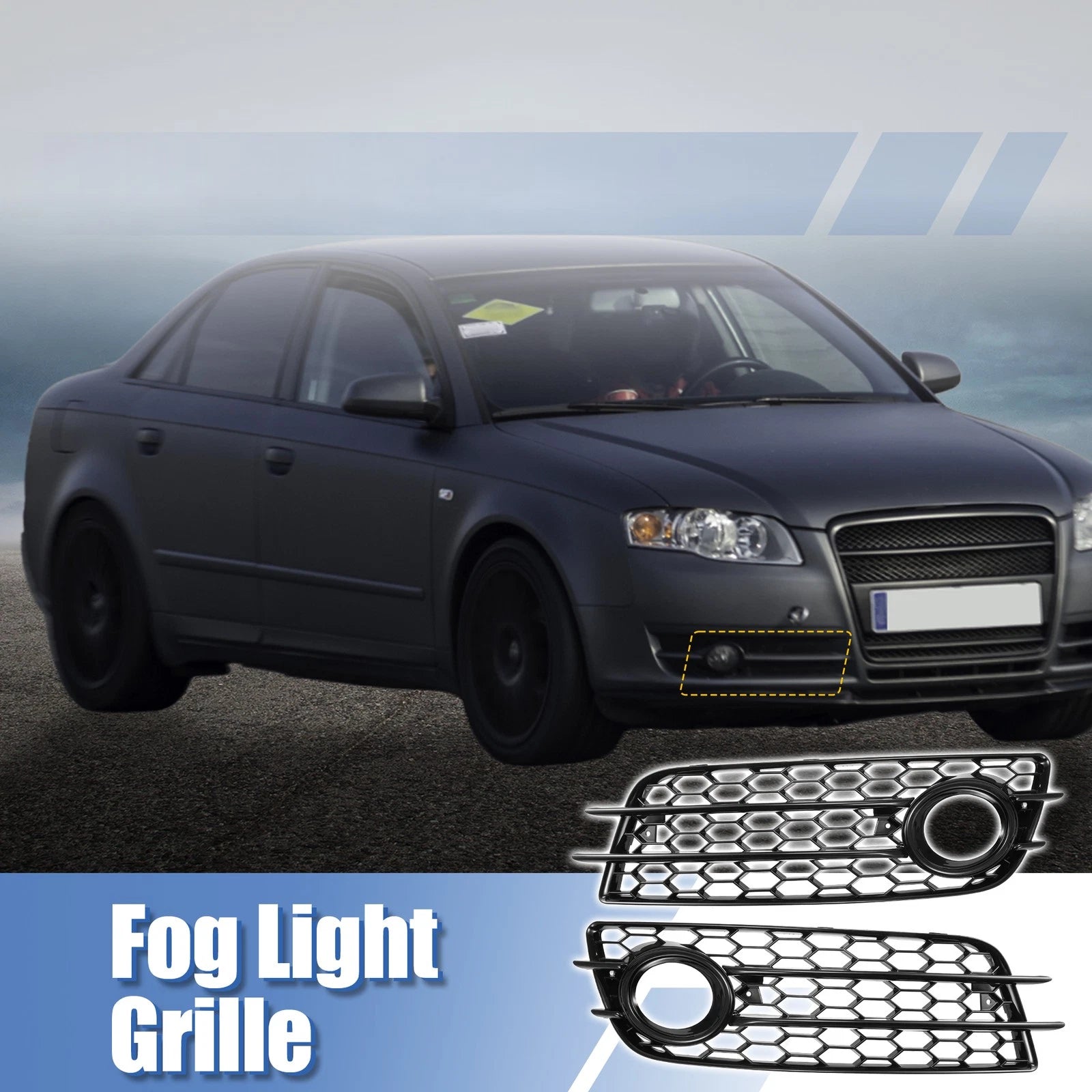 Front Fog Light Mesh Grille Cover Pair for Audi A4 B8 (2008–2012)
