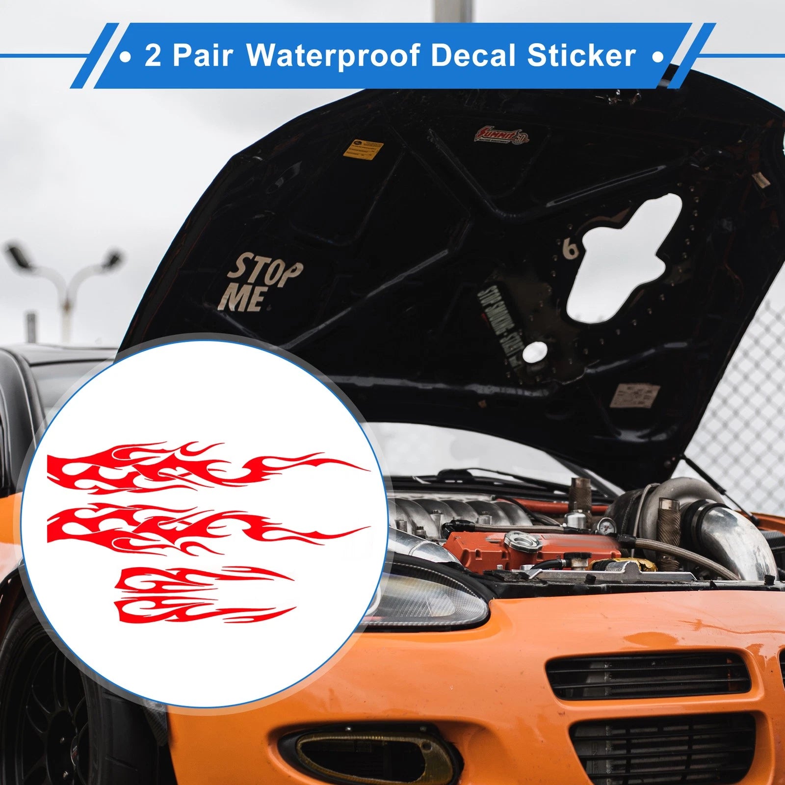 2 Pair Waterproof Red Flame Pattern Car Bumper Sticker Decal
