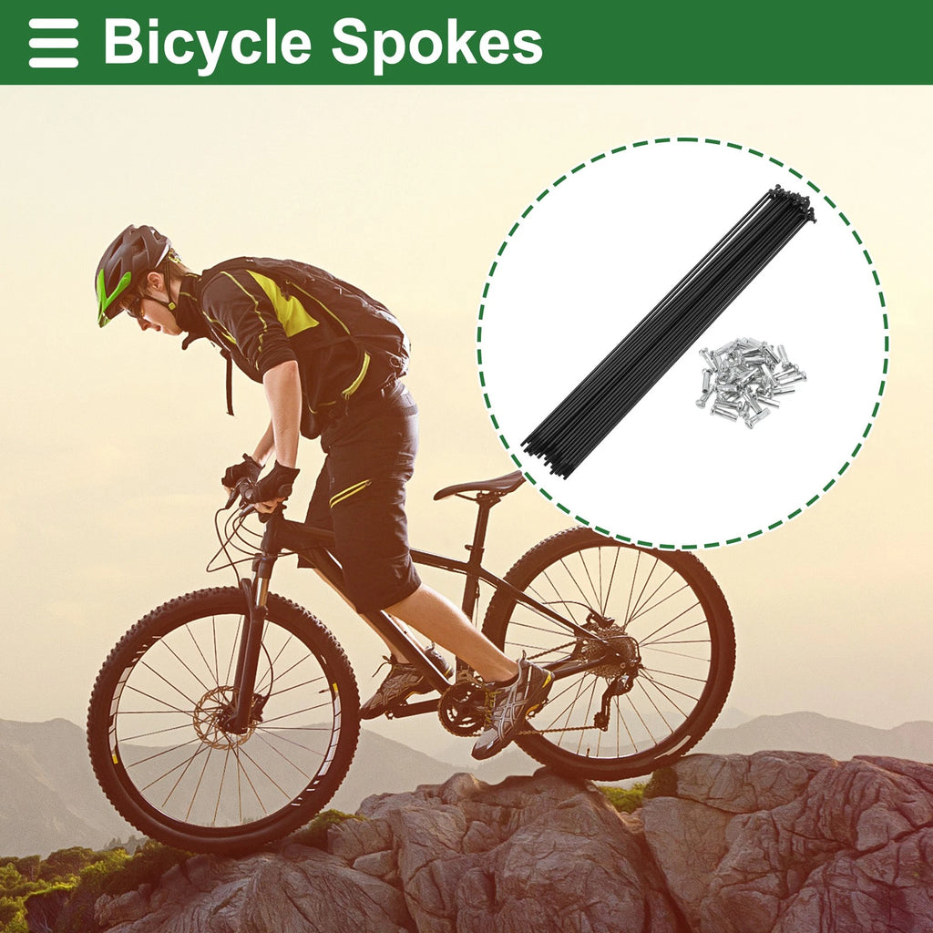 Bicycle Spokes Nipple Replacement Set 243mm Carbon Steel Black Universal