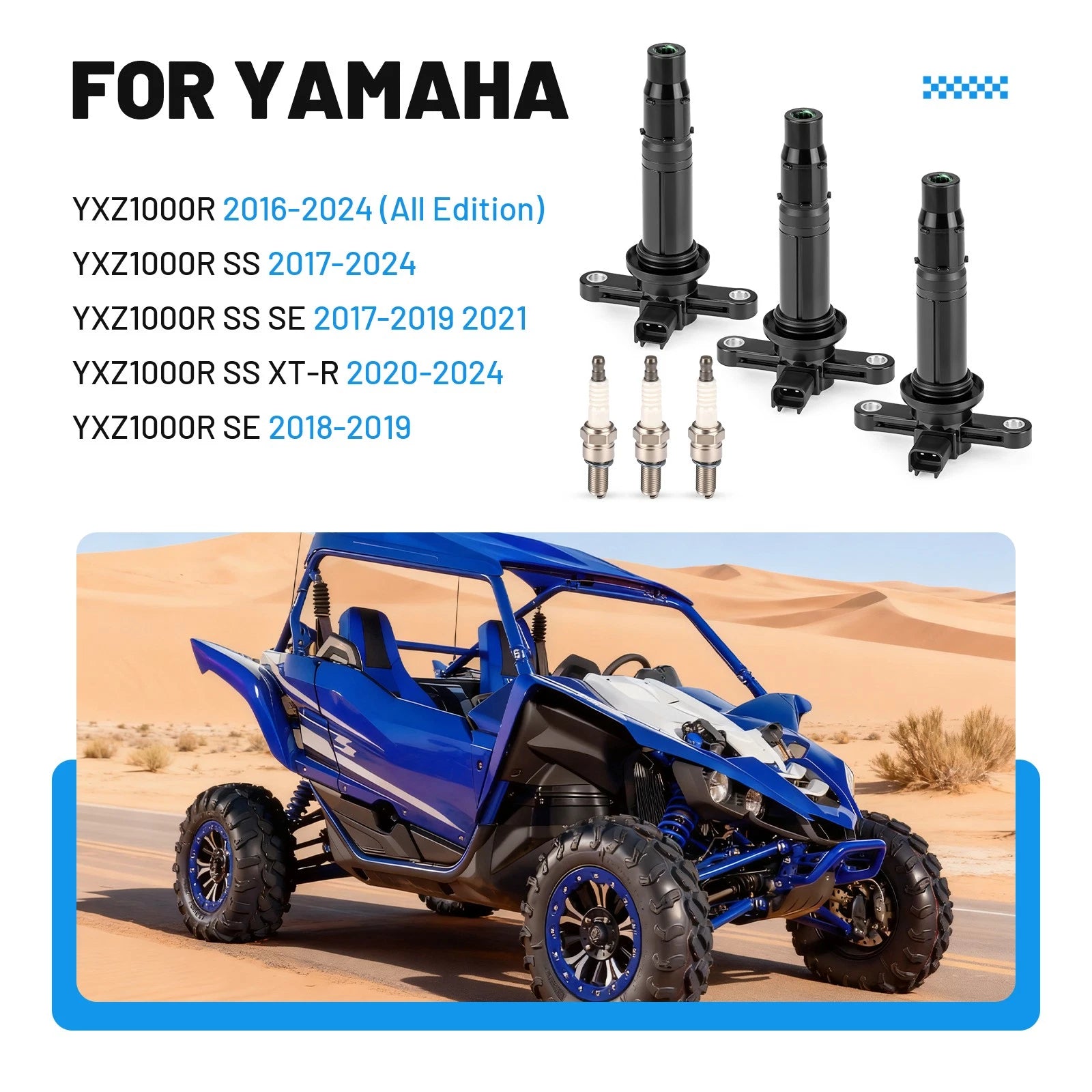 3pcs Ignition Coil for Yamaha YXZ1000R (2016–2024) 2HC-82310-00-00 CR9-EB000-00-00