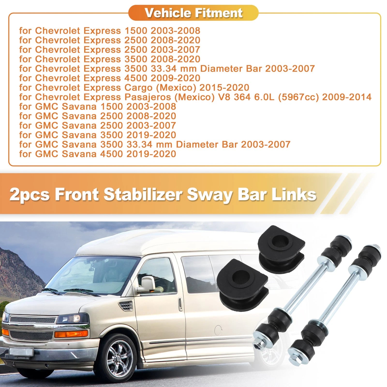 Front Stabilizer Sway Bar Link Kit for Chevrolet Express 1500 2500 3500 (1996–2018)