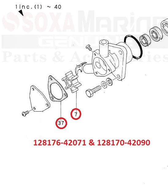 Impeller Kit for Yanmar Marine Diesel 1GM 1GM10 (128176-42071 & 42070)