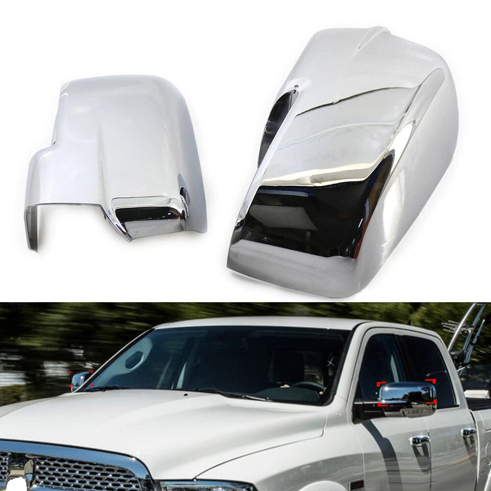 2X Chrome Mirror Covers for Dodge Ram 1500 (2013–2018) W/ Turn Signal Cutout