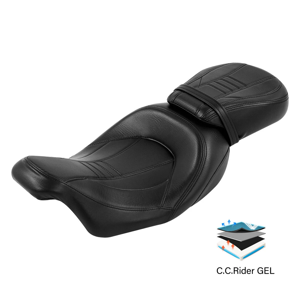 Black Gel Driver & Passenger Seat for Harley Touring Road King Glide (2009–2023)