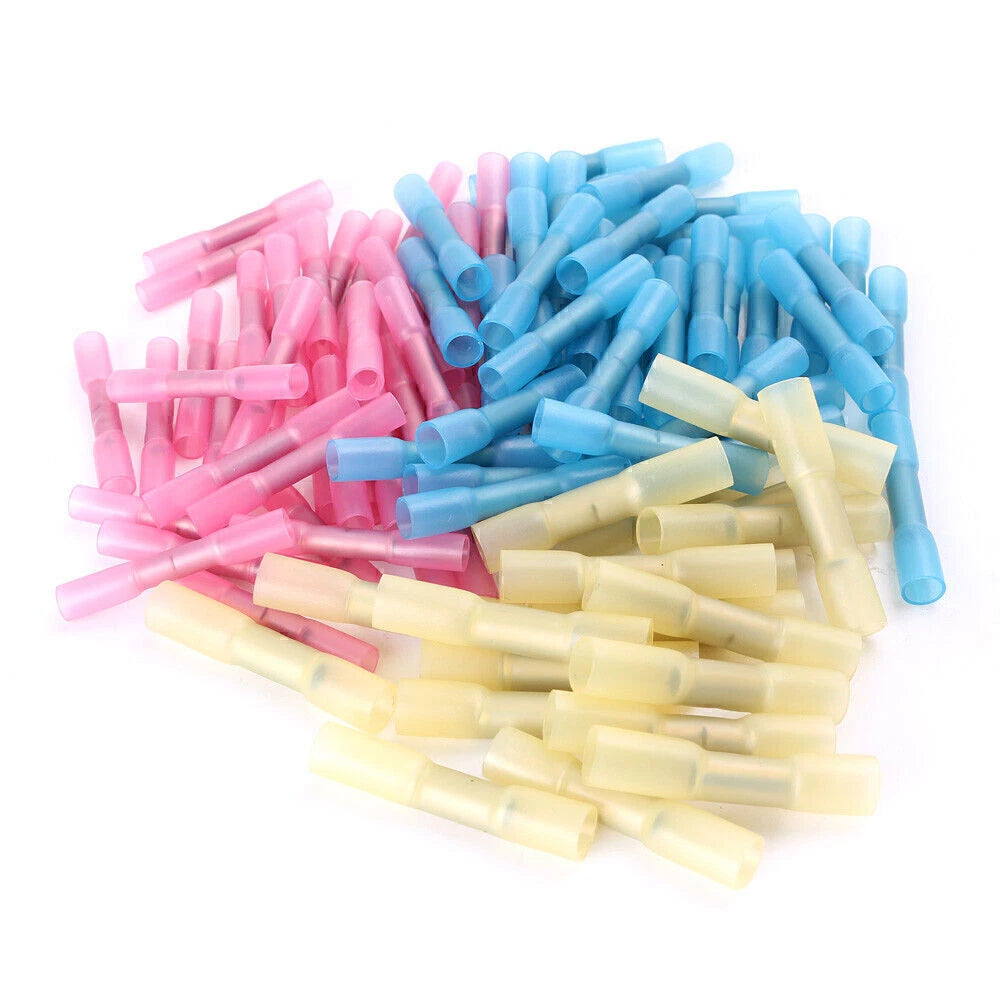 Cable Connector Heat Shrink Butt Electrical Wire Splice Terminal Red Yellow Blue