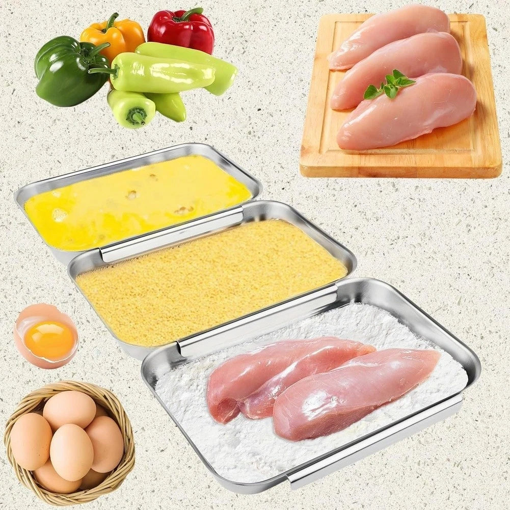 3Pcs Square Stainless Steel Seasoning Tray Set for Kitchen