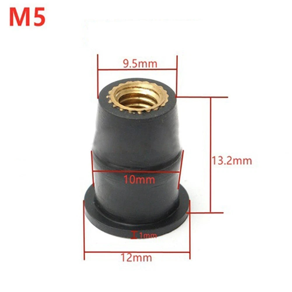 10 PCS Rubber Nuts for Motorcycle (M5, 12.813.8mm)