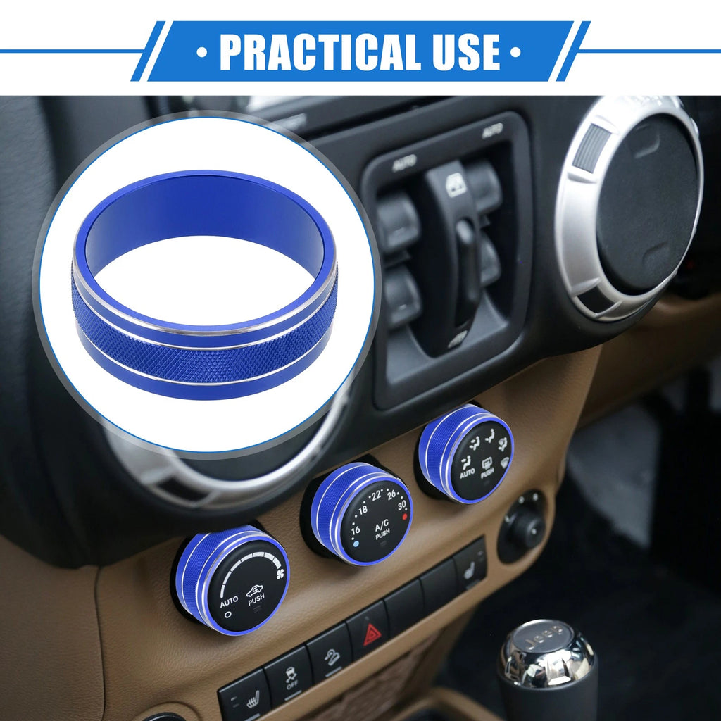3Pc AC Switch Knob Cover Ring Replacement for Jeep Wrangler JK JKU (2011–2018)