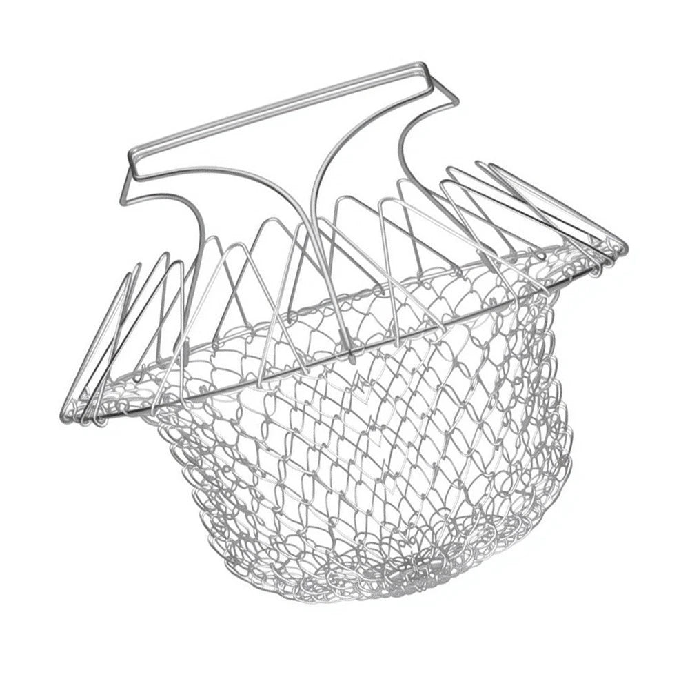 Foldable Stainless Steel Cooking Strainer Basket for Frying and Draining