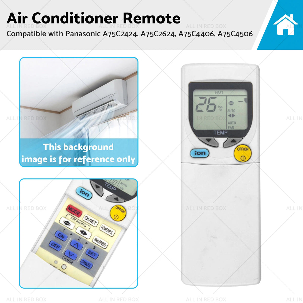 Air Con Remote for Panasonic A75C2424 A75C2624 A75C4406 A75C4506