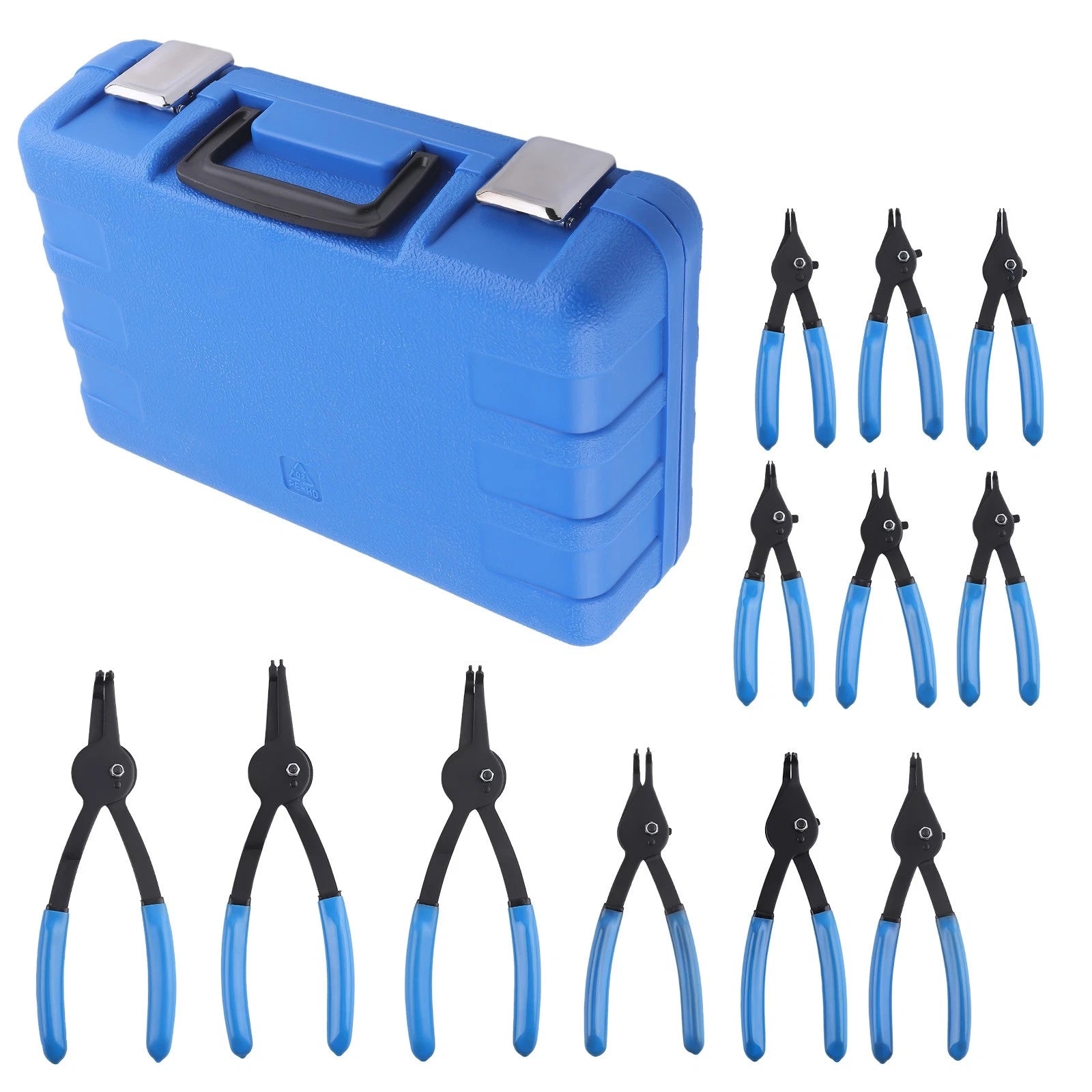 12 PC Retaining Snap Ring Pliers Set Heavy Duty Fixed Tip 0° 45° 90°