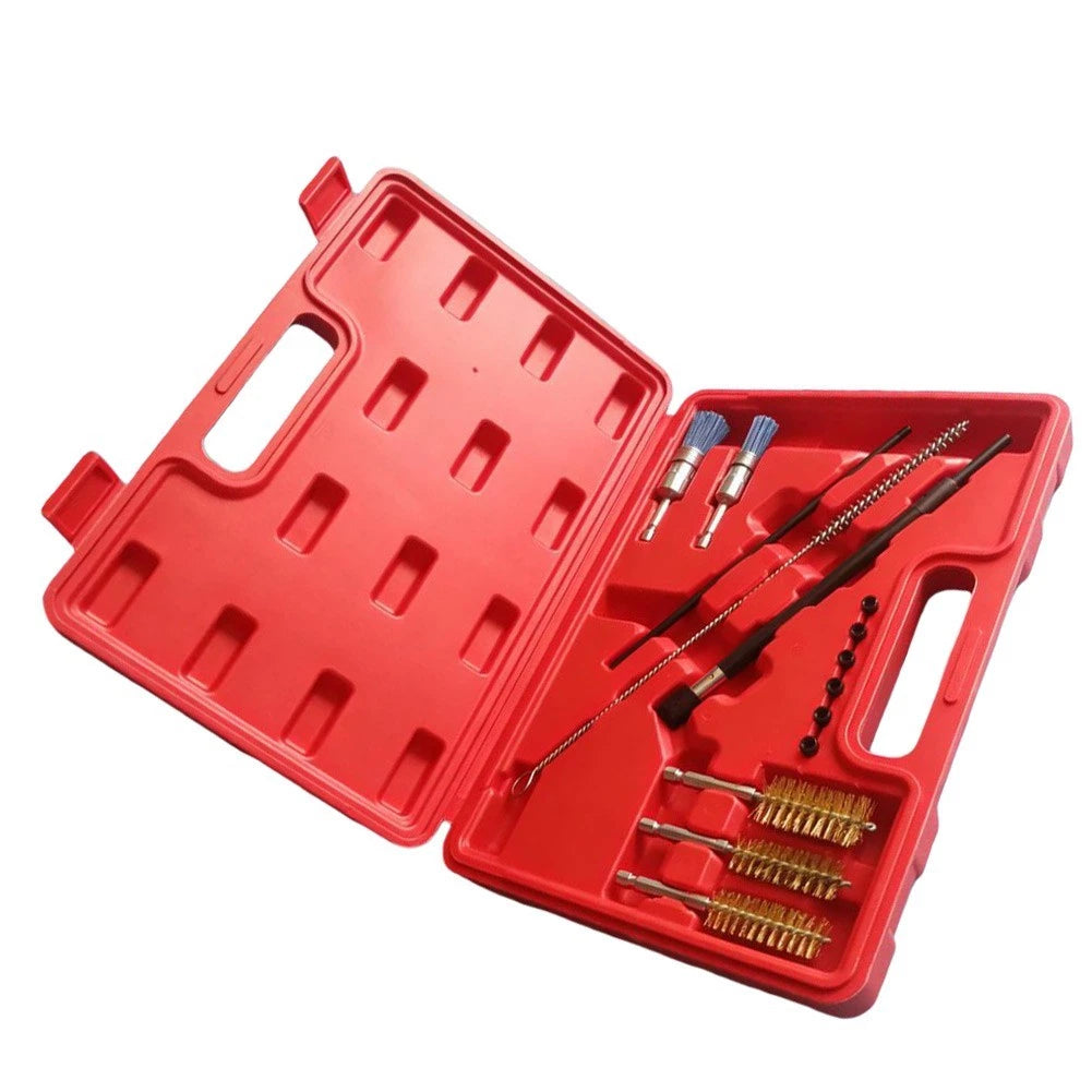 Fuel Injector Cleaning Kit with Diesel Injector Bracket Engine Pipe Brushes 14