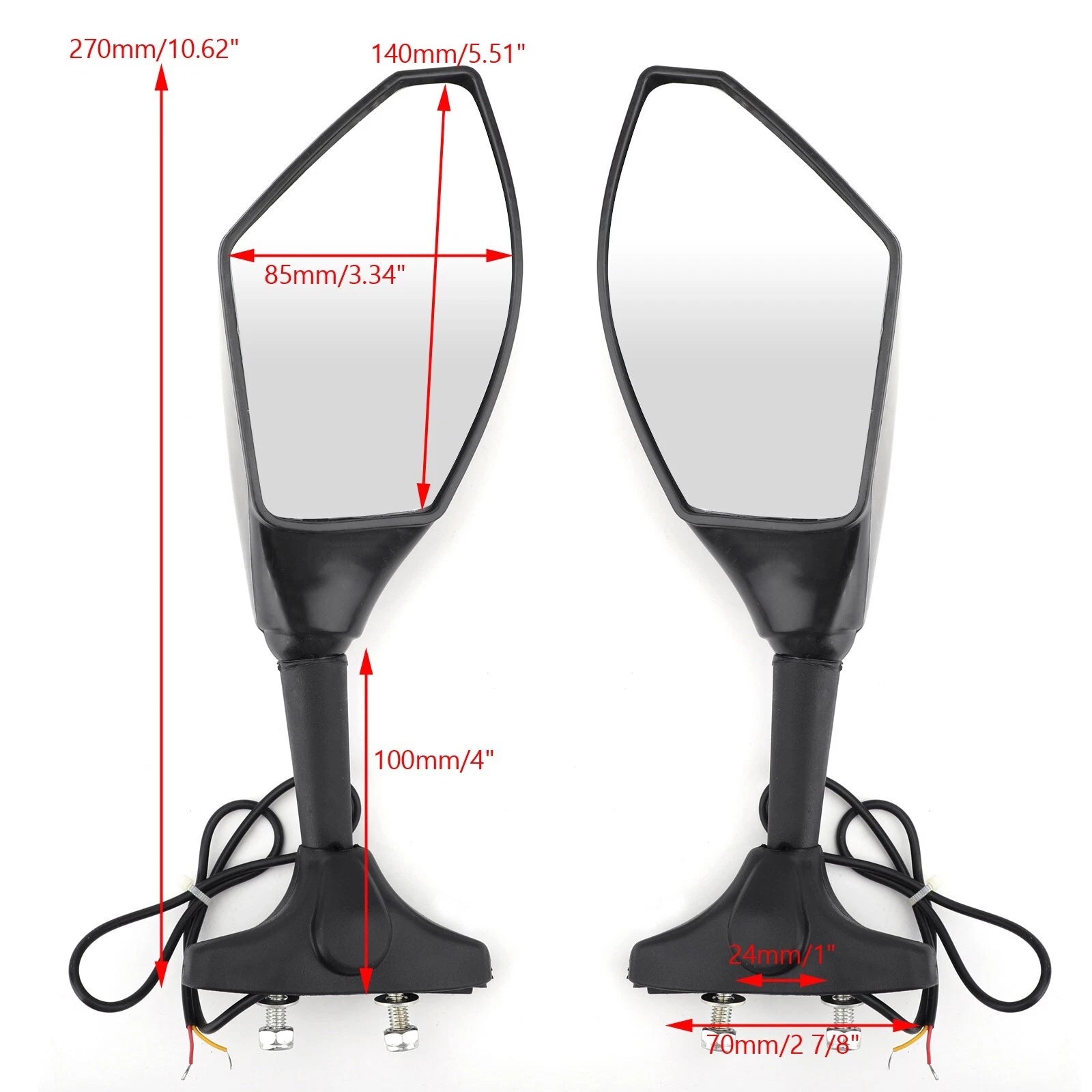 Pair of Mirrors for Kawasaki Ninja ZX6R ZX7R ZX9R ZX10R ZX12R ER6F Z750S ZRX T9
