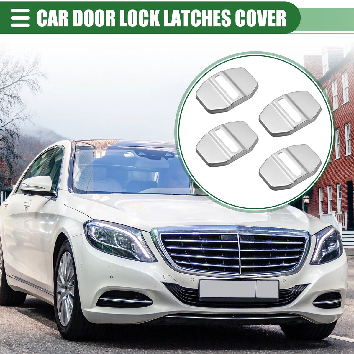 Door Latch Lock Cover Set for Mercedes-Benz AMG GLC Silver Tone (4pcs, 2016–2025)