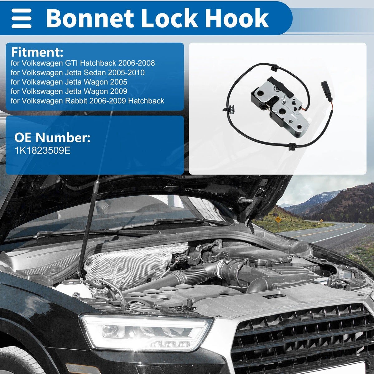 Hood Latch Assembly for Volkswagen GTI Hatchback (2006–2008) 1K1823509E