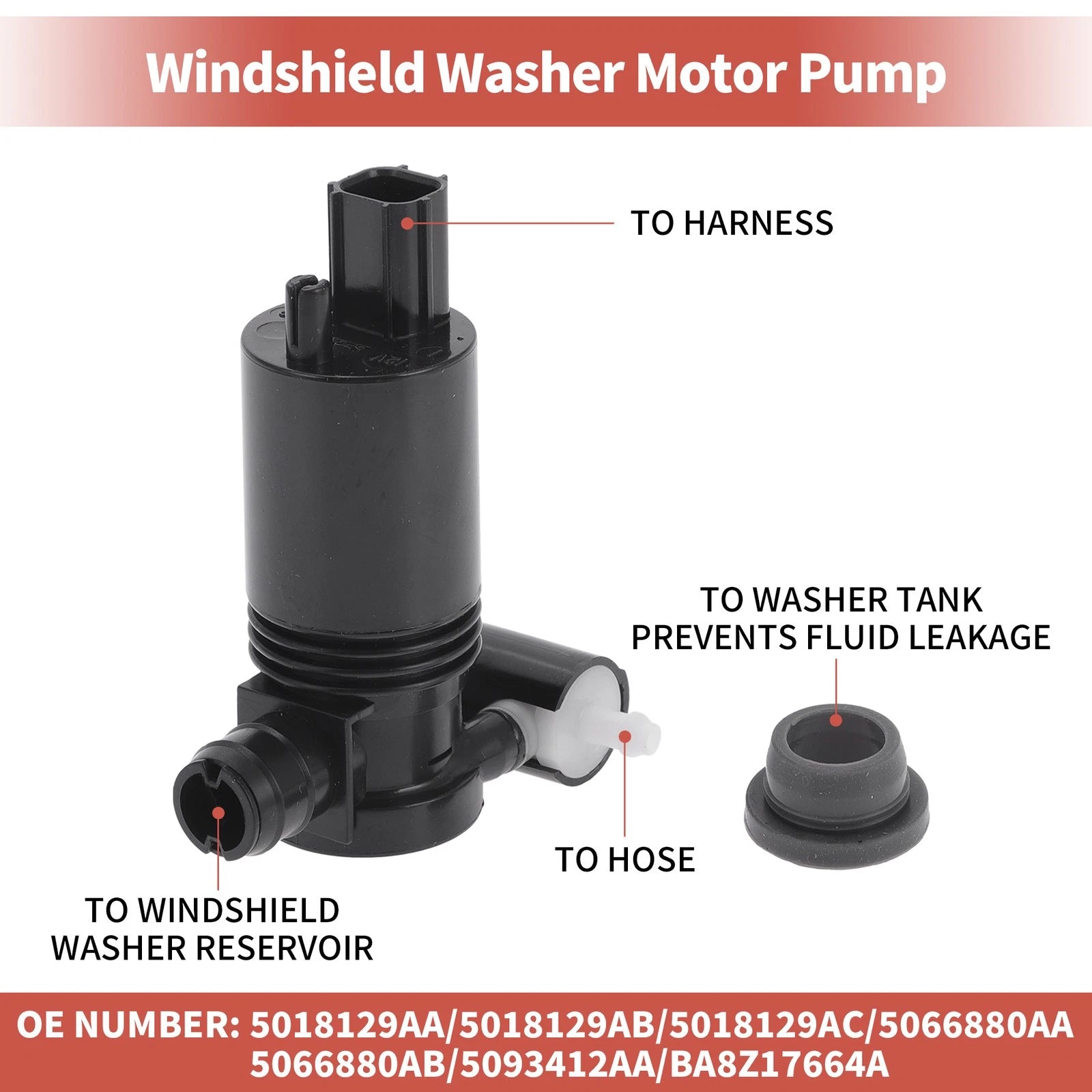 Windshield Washer Pump w/Grommet for Ford Edge (No. 5018129AA)