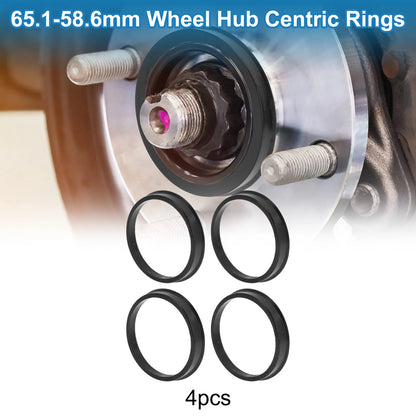Set of 4 Wheel Hub Centric Rings for Car (OD 65.1mm ID 58.6mm) Black Polycarbonate