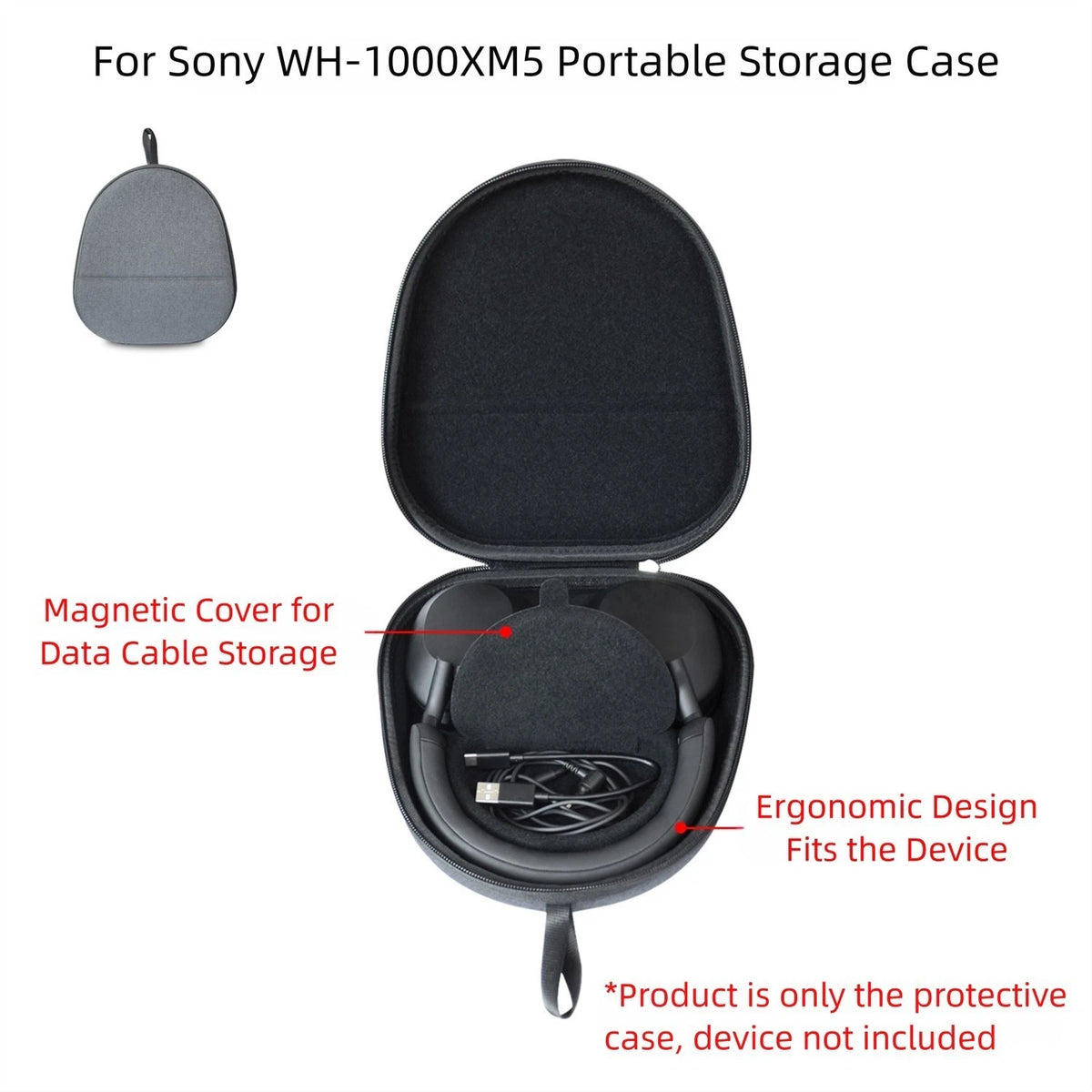 EVA Protective Bag for Sony WH1000XM5 Headphones with Cable Storage