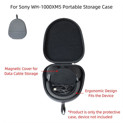 EVA Protective Bag for Sony WH1000XM5 Headphones with Cable Storage
