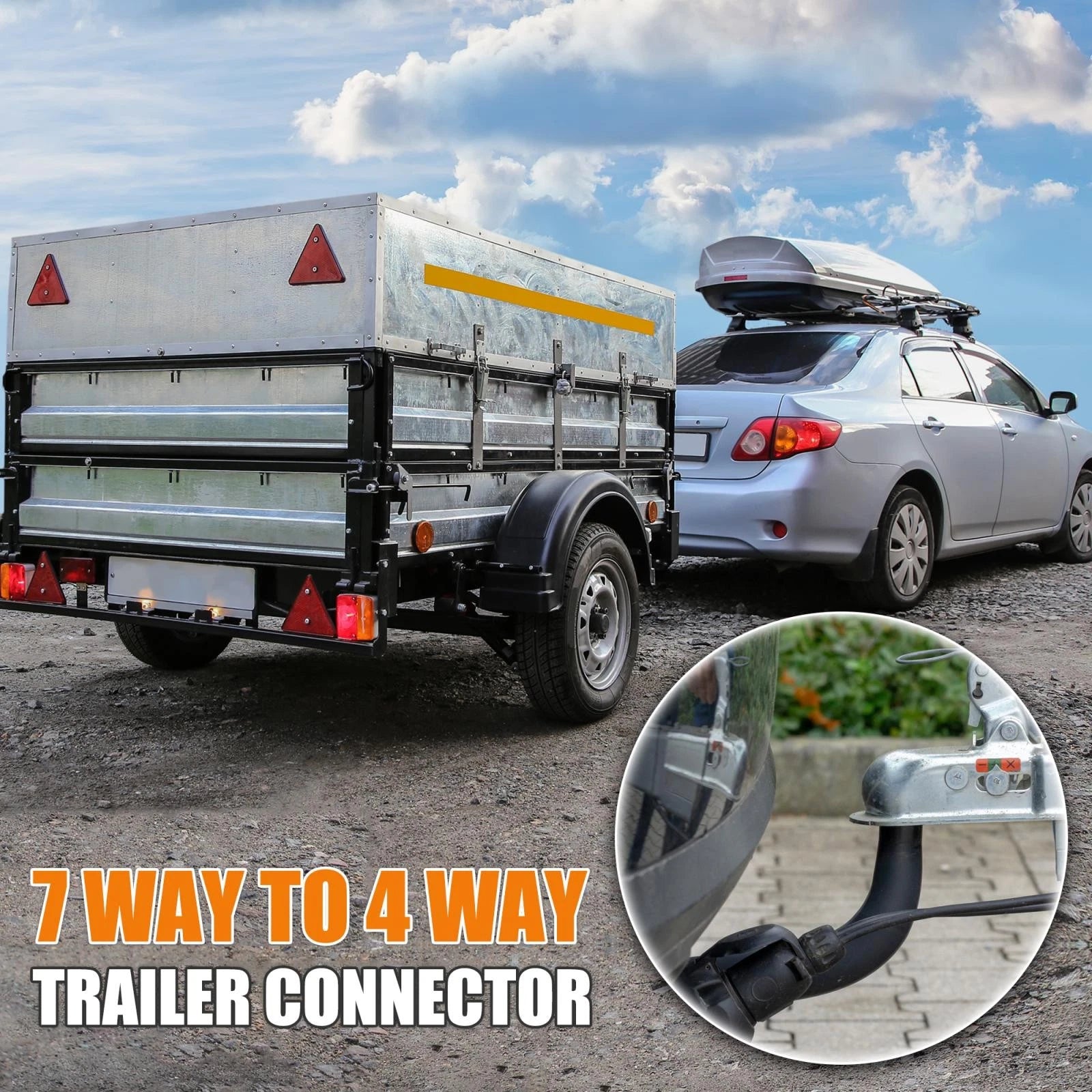 4-Way Trailer Wiring Adapter for 7-Way Round Flat Plug (Black) (2020–2026)