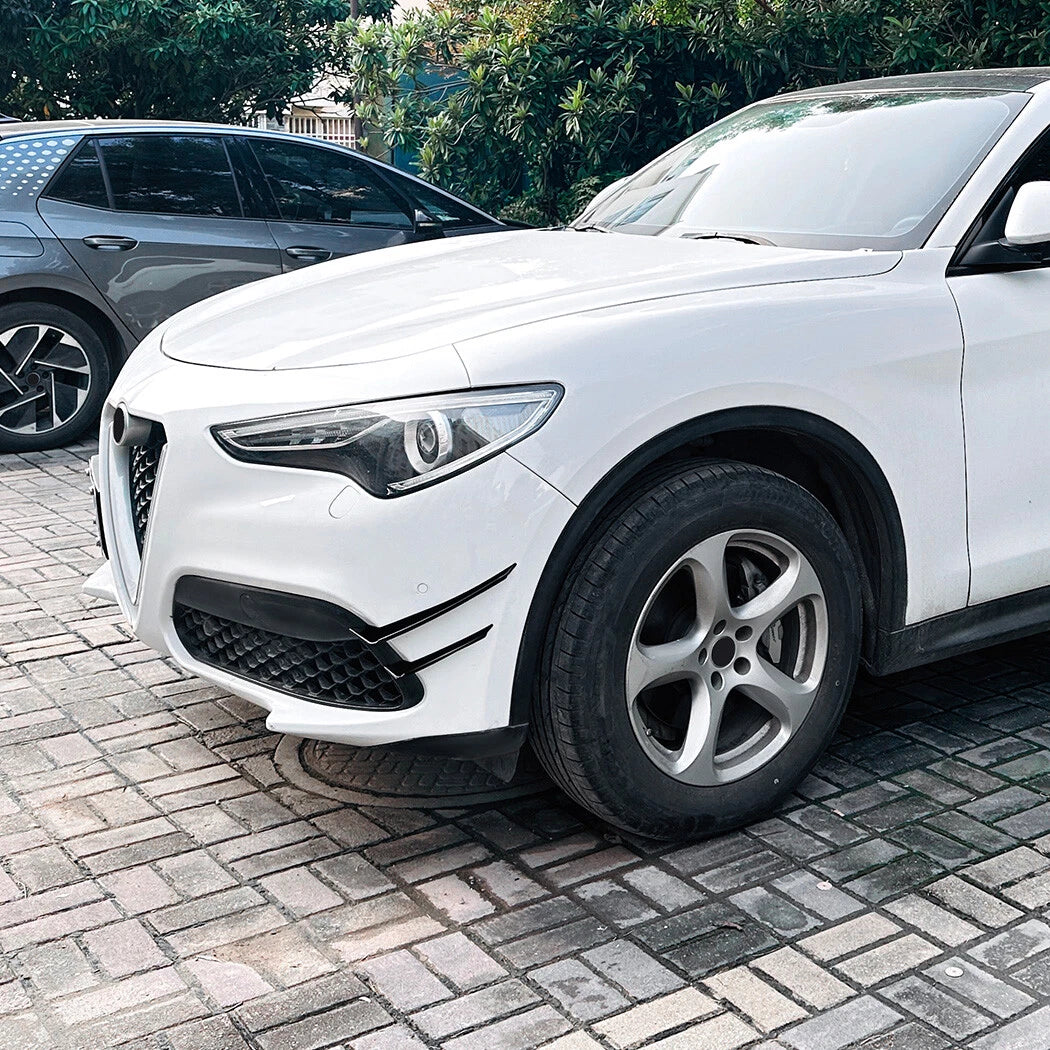 Gloss Black Front Bumper Side Air Vent Fin Trim for Alfa Romeo Stelvio (2017–2025)