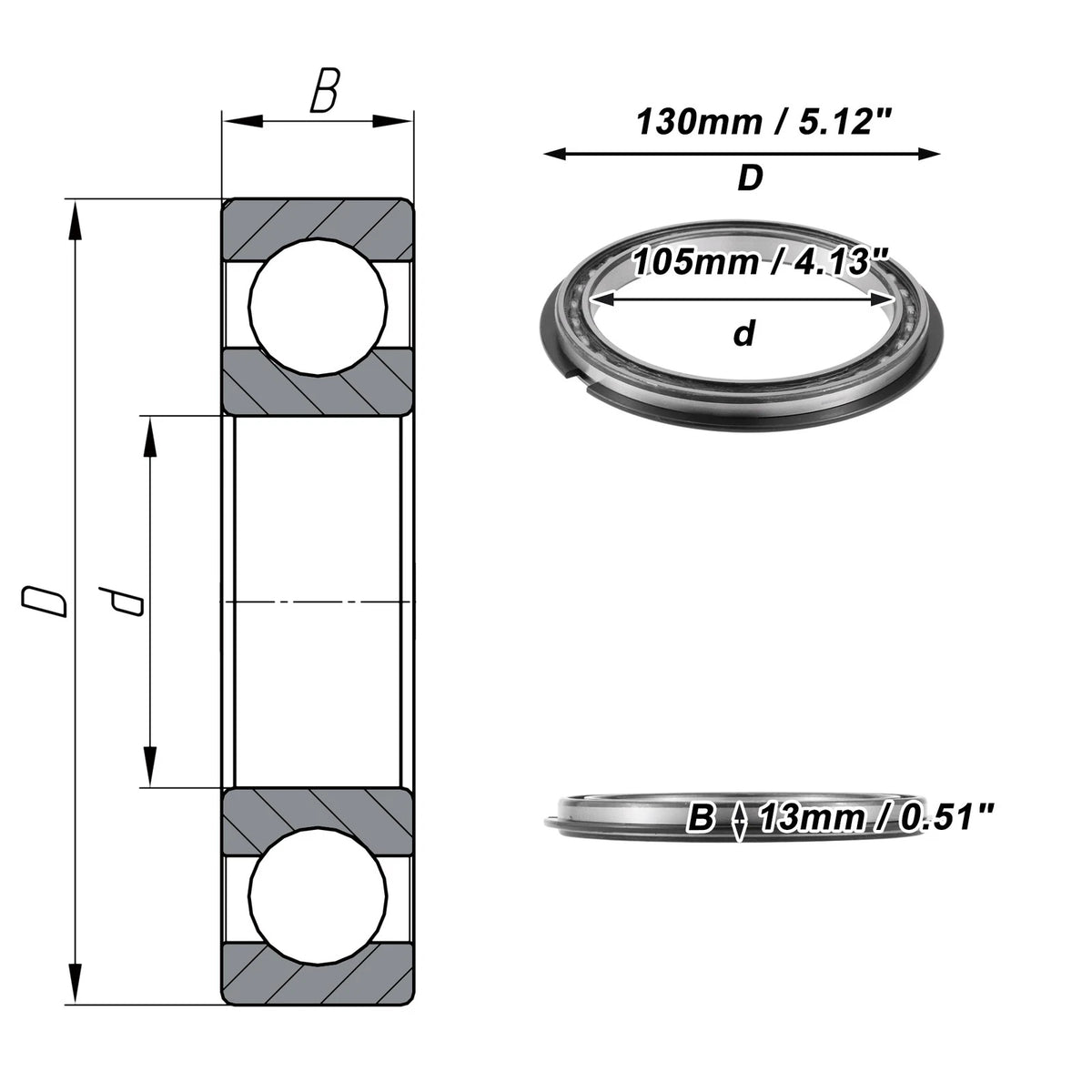 Deep Groove Ball Bearing 105x130x13mm for Scooter Skateboard (1 Pc)