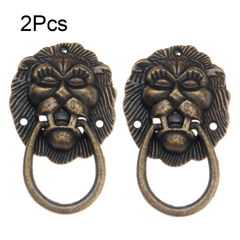 2Pcs 4066mm Vintage Lion Head Door Pull Handle Drawer Knob Ring Cabinet Pulls