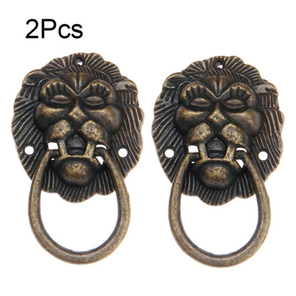 2Pcs 4066mm Vintage Lion Head Door Pull Handle Drawer Knob Ring Cabinet Pulls