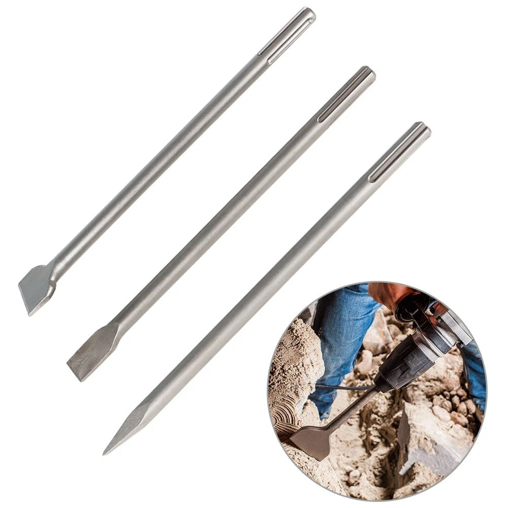Set of 3 SDS Max Bits for Long-Point, Scaling, Flat Chisel (16")